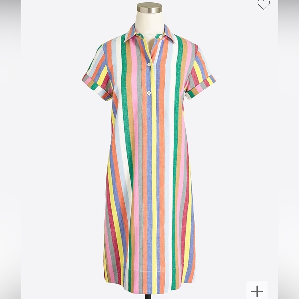 J. Crew Multicolor Vertical Stripe Midi Dress (Pink, Green, Blue, Yellow) linen